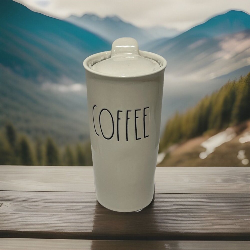 NEW Rae Dunn Coffee Travel Mug Tumbler Letter Ivory Ceramic Hot/Cold Cup Lid NEW